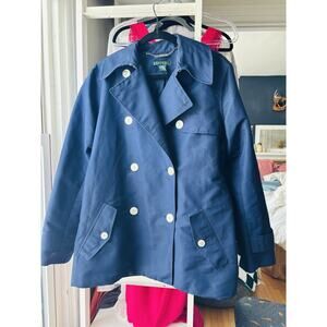 Vintage LRL Lauren Ralph Lauren Blue Trench Coat Sz L 90s